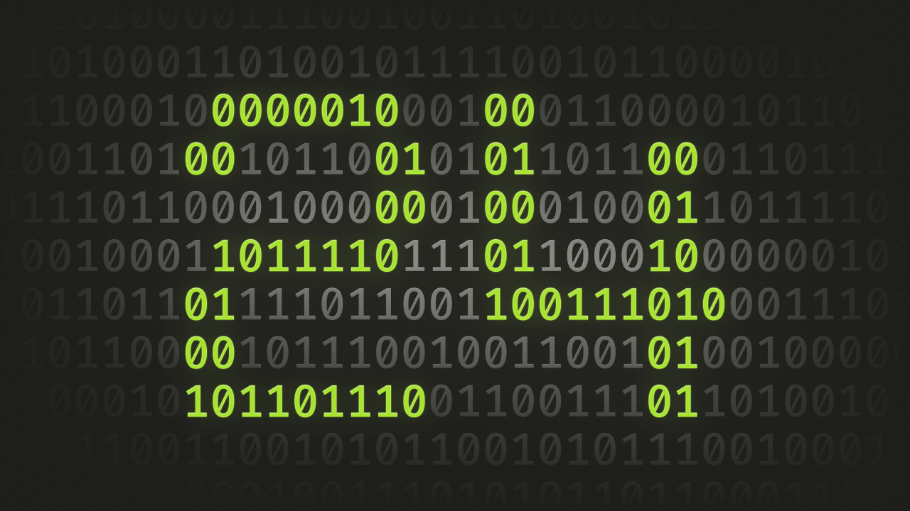 Binary digits with the pattern '24' highlighted in the middle